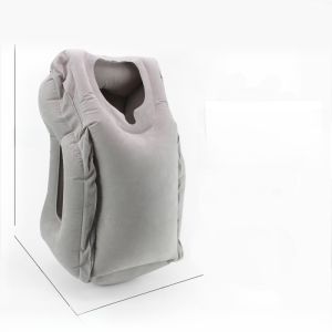 Portable Inflatable Travel Pillow for Nap Long Distance Car Plane Ride Office Student On-The-Go Rest Soft Knitted Cover Cushion