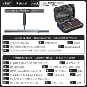 71PCS Dual-Handle Magnetic Ratchet Screwdriver Set T-Handle S2 Steel Bit Repair Tool Kit for Furniture Bike Electronics Xiaomi