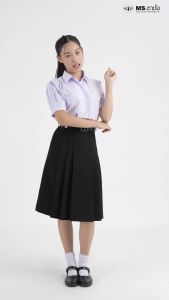 MS ตาชั่ง เสื้อปกเชิ้ตเตรียมแขนจีบบนล่าง ม.ปลาย 36-50 นิ้ว - เสื้อนักเรียนหญิง MS ตาชั่ง สีขาวโอโม่