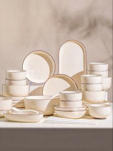 JINGDITAOCI | Underglaze Colored High-Aesthetic Creamy Style Ceramic Tableware Set