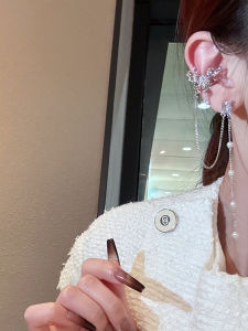 Butterfly Pearl Drop Earrings Rhinestone Embellished One-Piece Ins Style Fashion Jewelry Ear Cuffs Womens Accessory