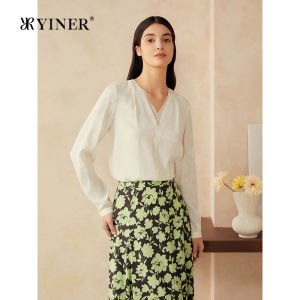 Elegant Fashionable Double V-Neck Jacquard Silk Womens Shirt