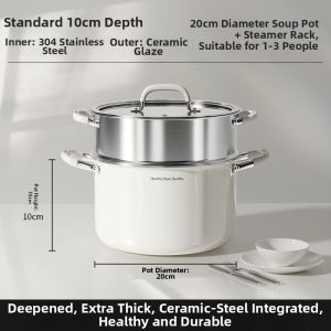 YIZHIFU | Food Grade Deep Ceramic Stainless Steel Soup Pot for Gas & Induction