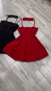Hình thật - Đầm nhung cứng 2 dây dáng xòe ❤️FREESHIP❤️có video chất vải