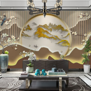 New Chinese Style 3D Wallpaper Mountain Water Landscape Backdrop Wallpaper for Front Desk Tea Room Decorative Painting Health Center