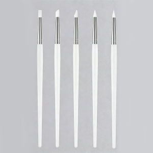 5Pcs White Silicone Nail Art Pen Set Multi-functional for Sticker Press Painting and Magic Mirror Powder