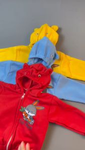 Jaket Bayi Fleece Resleting & Kupluk Motif Rabit/Kelinci Size 3-12 Bulan