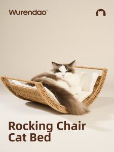 WURENDAO | Breathable Bamboo Rattan Rocking Semi-Enclosed Cat Bed