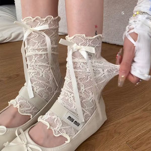 Lace Bows Summer Breathable Thin Foot Sock Sweet Ballet Style Leg Warmer Tube Socks Sun Protection JK Bunching Socks Women