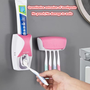 Plastic Toothbrush Holder Wall Mount Automatic Toothpaste Dispenser Toothbrush Case Bathroom Accessories Lazy Dispenser