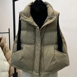 Womens 2025 Autumn Winter New Style Sleeveless Stand Collar Loose Thick Short Padded Cotton Jacket Outerwear Trendy Vest