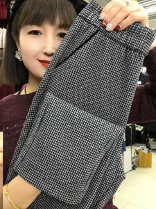 Quần Ống Đứng Màu Xám Ôm Sát Cạp Cao Cho Nữ Quần Ống Rộng Kẻ Caro Thời Trang Xuân 2025 Quần Dài Thường Ngày