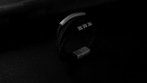 Titanium Steel Leather Cord Bracelet Mens Double-Layer Authentic Leather Weave Stainless Steel Magnetic Snap Bracelet