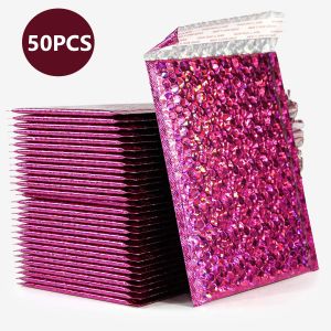 50Pcs Small Business Supplies Holographic Shipping Bags Laser Packing Bag Bubble Envelope Packaging Mailing Office School
