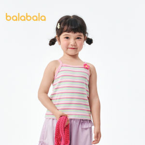 Balabala ChildrenS T Shirt Short Sleeved 2024 New Summer Girls Striped Vest Fashionable Sweet Suspender