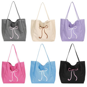 Mireille Women Bow Tote Bag Elegant Handbag Large Capacity Chic Hobo Bag Canvas Stylish Commuting Bag for Party Vacation