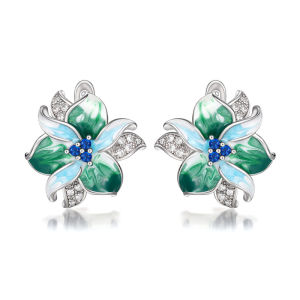 Huitan Vintage Enamel Flower Dangle Earrings Women Temperament Blue Trumpet Flower Long Earrings Wedding Party Aesthetic Jewelry