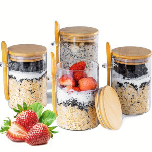 1/2/3/4pcs Airtight Glass Jars with Bamboo Lids and Spoons 18oz Transparent Glass Bulk Food Storage Jar for Spices Beans Tea