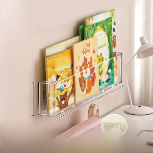 Wall-Mounted Acrylic Bookshelf Childrens Picture Book Display Stand No-Drilling Required Plastic Storage Organizer for Books