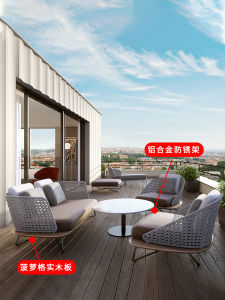 Outdoor Sofa Set Modern Simple Style Metal Frame Soft Sponge Seating Wicker Weaving Design Waterproof Sunscreen Garden Patio Furniture