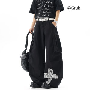 Grace Rub | Streetwear Fashionable High Street Design Loose Pants with Leopard and Cross