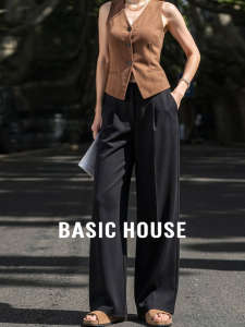 Basic House | Vintage High Waist Slim Fit Wide Leg Trousers