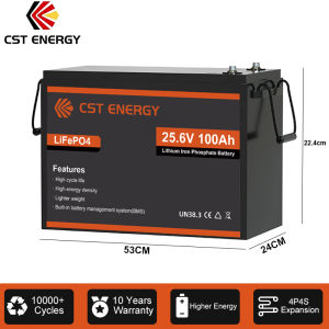 CST ENERGY 25.6V100AH Bluetooth 2.56KWH FULL POWER Grade A cell15000+deep cycle10 Year Lifespan