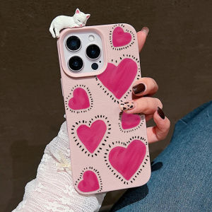 Love Heart With 3D Cute Cat Leather Case For iPhone 17 Pro Air Cover iPhone 14 11 17 15 16 12 13 Pro Max Plus Shockproof Funda