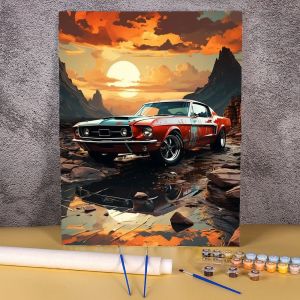 Oil Painting By Numbers For Adults Coloring By Numbers Vintage Car Sunset Picture Number Drawing Room Decors On Canvas Gift