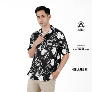 Aerostreet Kemeja Rayon Printing Jacob Hawai Motif Gelap Pria Wanita QCAAA