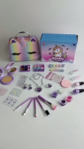 Cosmetics Toy Set Children Make Up Set Safe Washable Princess Beauty Pretend Play Toys Set Bag Nail Polish Real Makeup Gift Idea