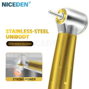 Niceden Dental LED gold high-speed handpiece Titanium handle Ceramic bearing 5-hole water-air drop-resistant and durable
