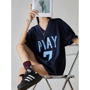 American Retro V-neck Short Sleeve T-shirt Women Summer Loose Korean Design Sensation Small Audience Trendy Top