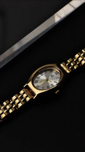 HB Jewelry MORIN Gold Ladies Retro Oval Gray Dial Minimalist Formal Business Wear Office Watch Water Resistant Battery Operated Quartz Watch Non Tarnish Hypoallergenic Watch