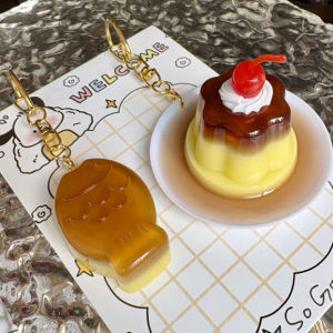 Keychain Cold Drink Pudding Snack Small Pendant Pudding Small Fish Accessories Cherry Pudding Cute Cartoon Room Decorations