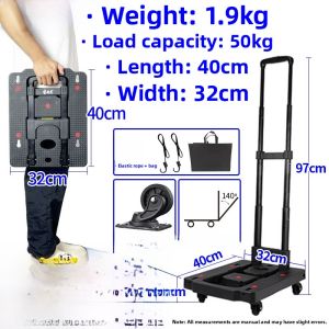 Folding Portable Hand-Pulled Cart Small Shopping Cart Load Moving Household Vegetable Buying Luggage Handling Trolley