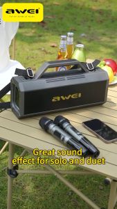 Awei KT8 18000mAh Wireless Bluetooth Speaker With Microphone Portable Karaoke Set Dual Channel TWS Stereo Subwoofer Color RGB Light Remote Control Dancing Boombox for Outdoor Party