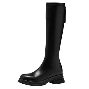 Josiny | Thick Sole Knight Boots Slimming Stylish Below Knee Black Long Boot