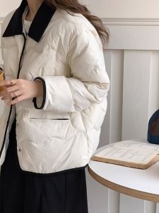 WANGGONGZHU | Princess Style Lightweight Short Duck Down Jacket Womens Fashionable Winter Coat Korean Loose Fit Stand Collar Long Sleeve