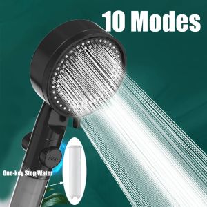 10 Spray Filtered Shower Head High-Pressure Handheld Water Saving Showerhead Fall Resistance One Touch Stop Bath Shower Nozzle