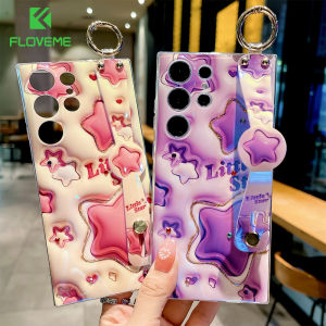 FLOVEME 3D IMD Blue Light Rhinestone Phone Case For Samsung S23 Ultra S23+ Plus With Wrist Strap Lovely Painted Soft Silicone Shockproof Back Cover For Samsung S23