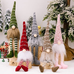 Christmas Long Leg Doll Gnome Plush Hand Knitted Ornament Faceless Doll Crafts Xmas Tree Decor  Home Table Decor New Year Gift