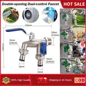 Double Head Water Faucet 1/2 3/4 Water Splitter Connector Coupling Adapter Valve Switch Garden Hose Irrigation Tap Joint