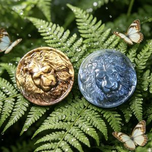 1pc Flash Mini Labradorite Round Lion Head Statue - Healing Gemstone Crafts Animal Statue for DIY Jewelry Making - Unique Gift
