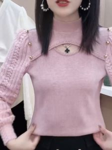 2024 New Year Battle Robe Lace Bottoming Shirt Fall and Winter New Arrival Slim Looking Fashionable Fleece-Lined Long Sleeves Versatile Knitted Top