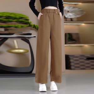 Casual High Waist Wide Leg Pants Loose Fit Fashionable Straight Cut Trousers Womens Autumn New Style Polyester Fiber Elastic
