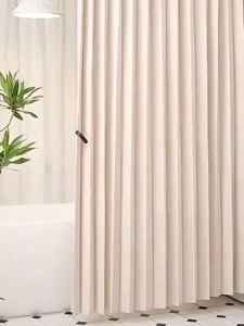 LFKL 120-180CM Foldable Shower Curtain Waterproof with Rod Set for Bathroom Makapal Thick Washable Cloth