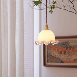 LED Pendant Light Cream White Glass Ceiling Light Dining Room Lamp Bedside Lamp Japanese Simple Brass Handmade Glass Chandelier