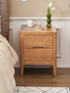 YUANSHI YUANSU | Real Wood Modern Nordic Bedside Table with 2 Drawers