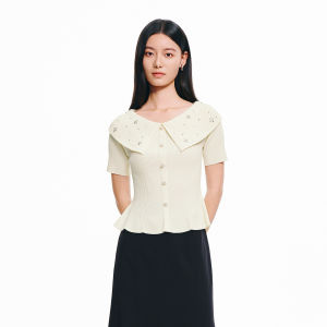 Koradior | French Chic Pearl Button Double-use Neckline Waist-accentuating Knitted Sweater